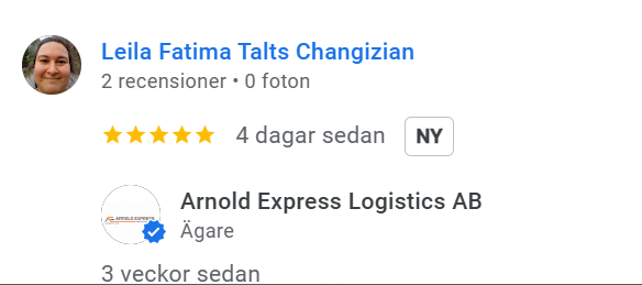 Google recension 4 för Arnold Express
