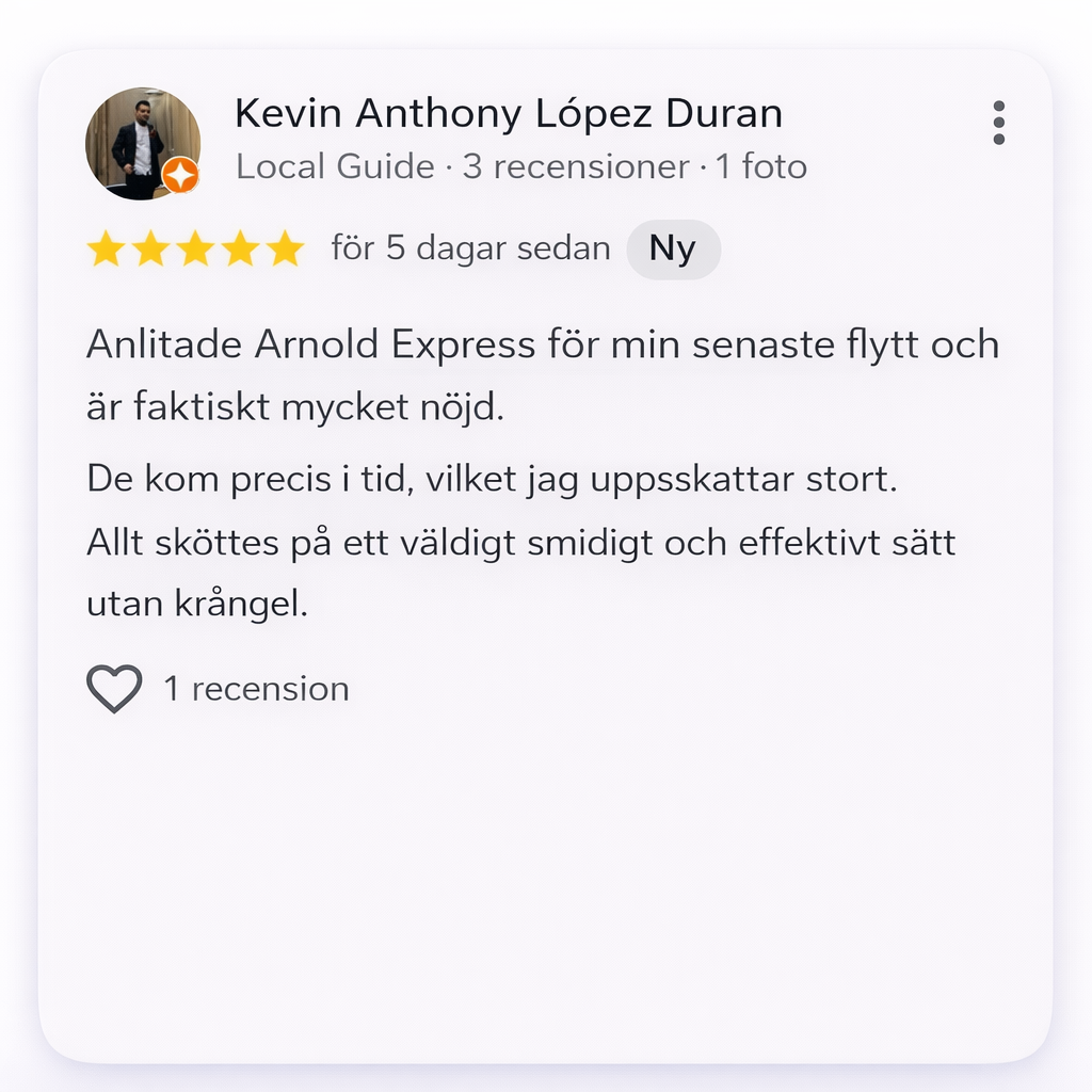 Google recension 5 för Arnold Express