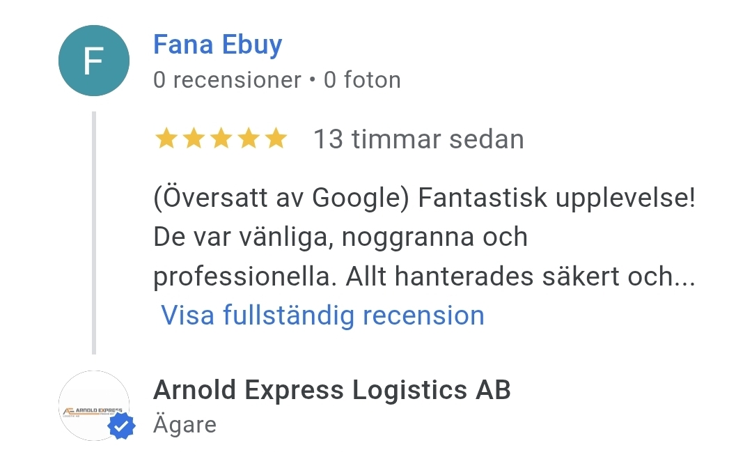 Google recension 8 för Arnold Express