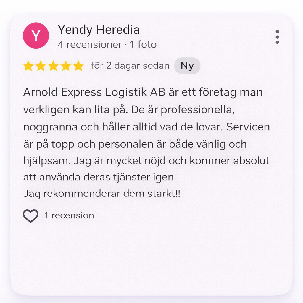 Google recension 9 för Arnold Express